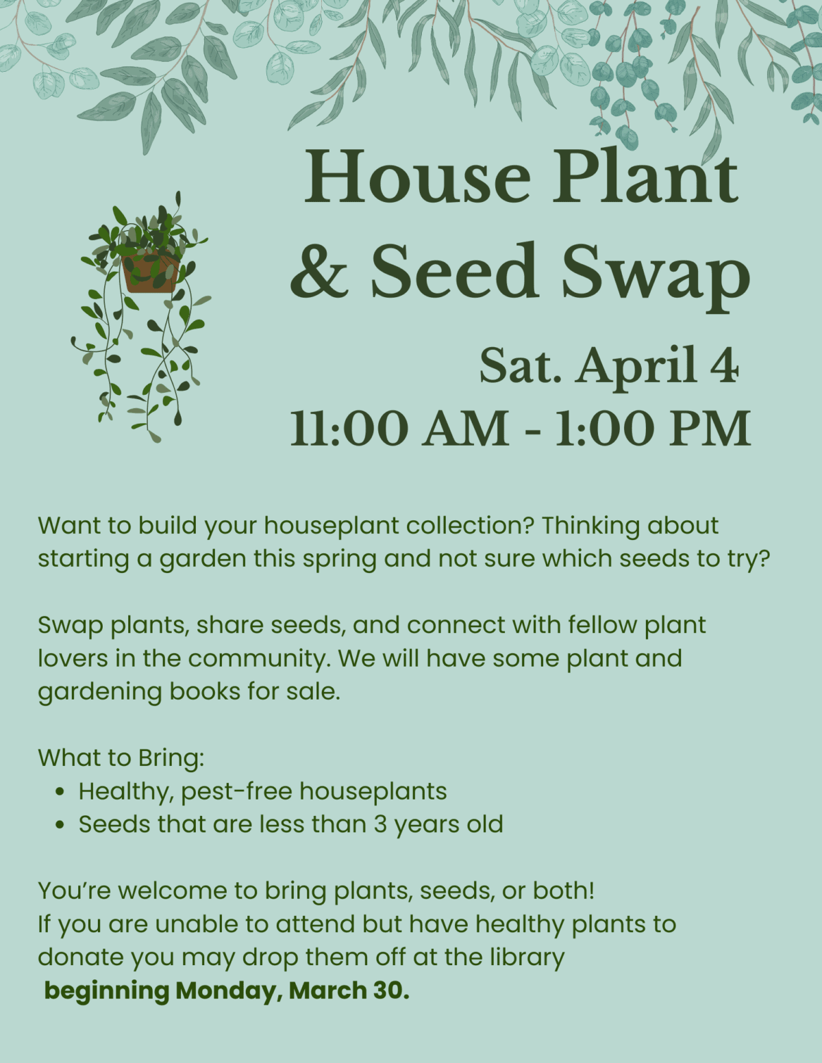 house plant and seed swap flyer