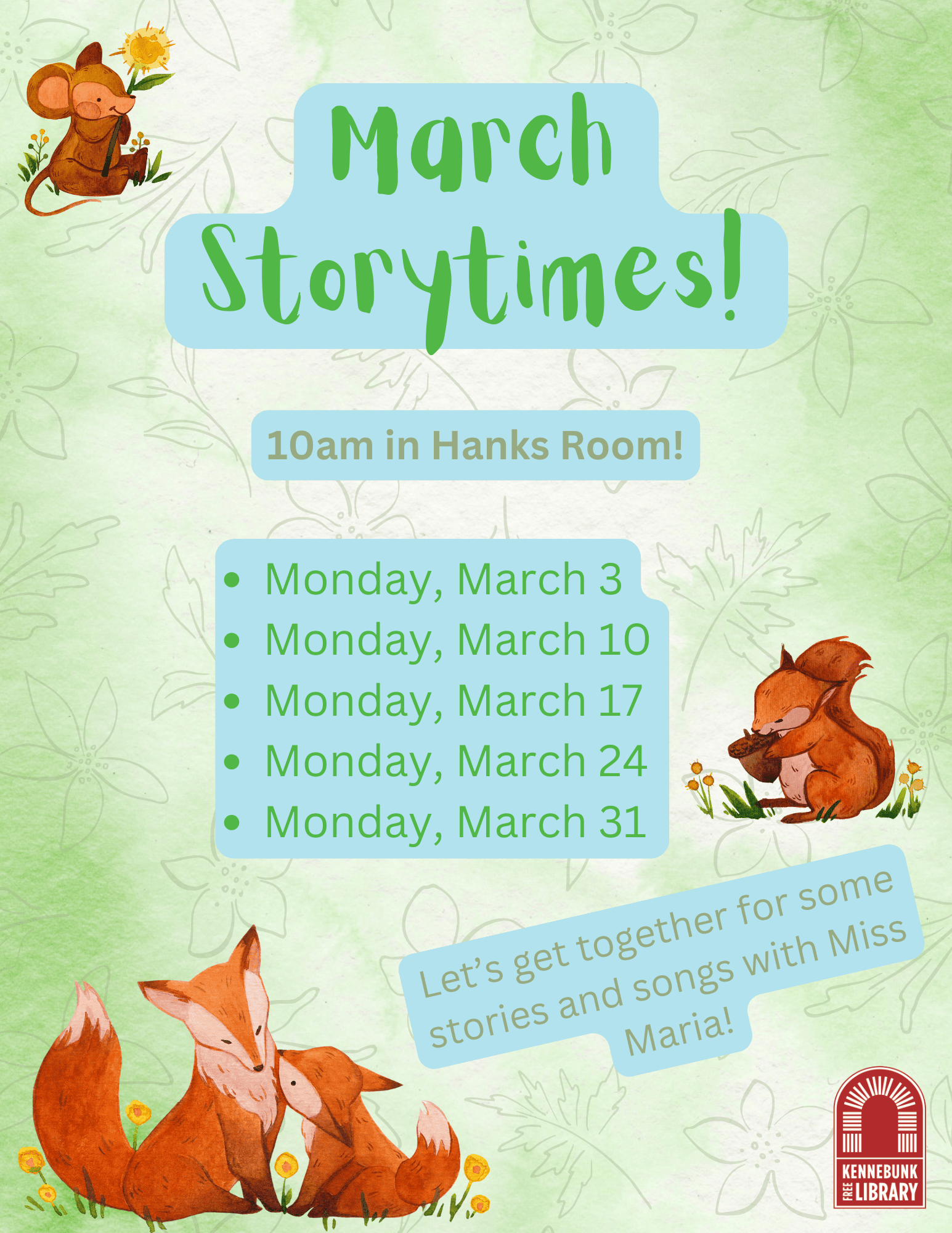 March Storytimes flyer