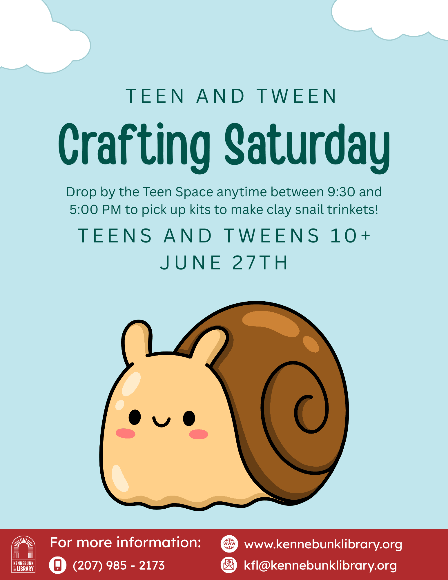 teen and tween crafting saturday clay snails (real estate flyer)